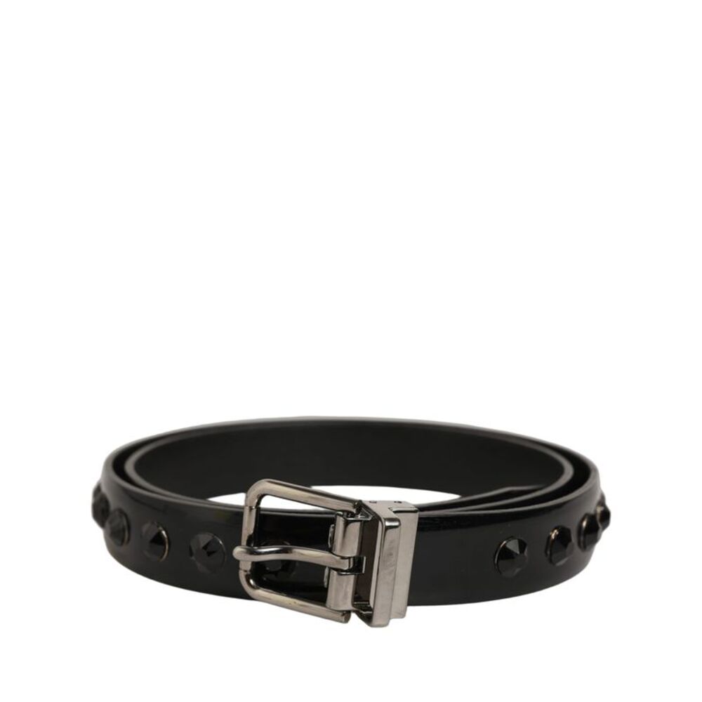 Dolce & Gabbana Black Leather Studs Silver Metal Buckle Men's Belt